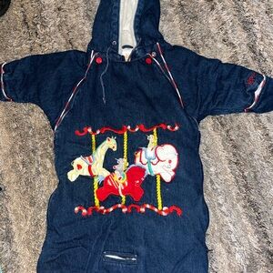 Vintage Colorful Carousel Denim Hooded bunting suit